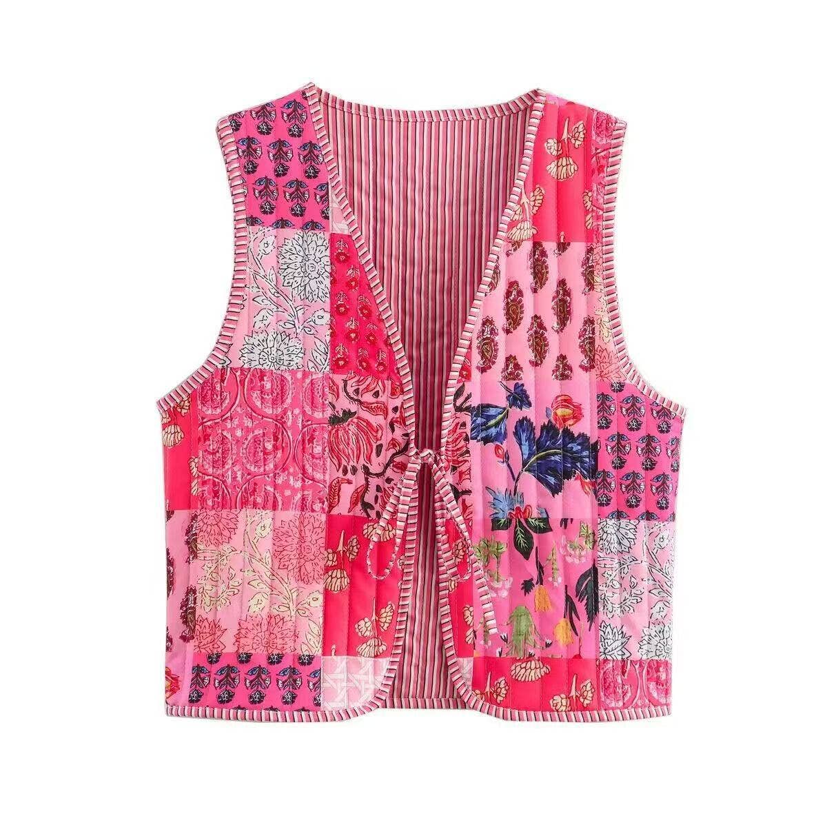 Miss Sparkling - Wholesale Outerwear Vest - Women's - Reversible Printed & Striped Cotton Puffer Vest9