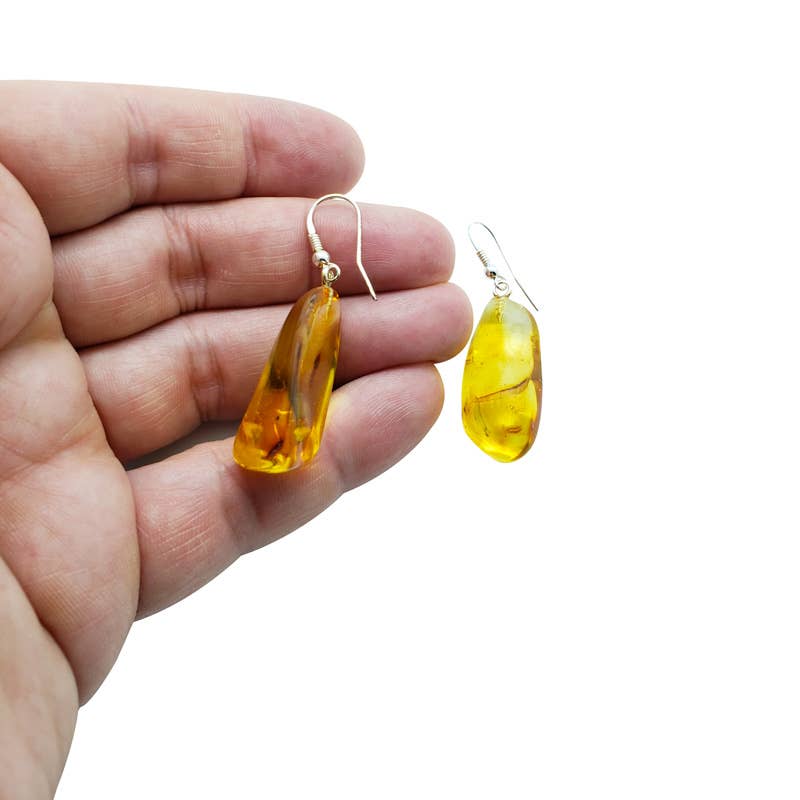 Amberman - Wholesale Dangle Earrings - Cognac Amber Freeform Drop Earrings1