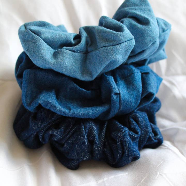 Blue Denim Hair Scrunchie I The Enchanted Magnolia for wholesale by The Enchanted Magnolia
