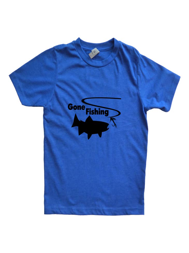 Wholesale Blue with Black Gone Fishing Boy's Shirt for your store