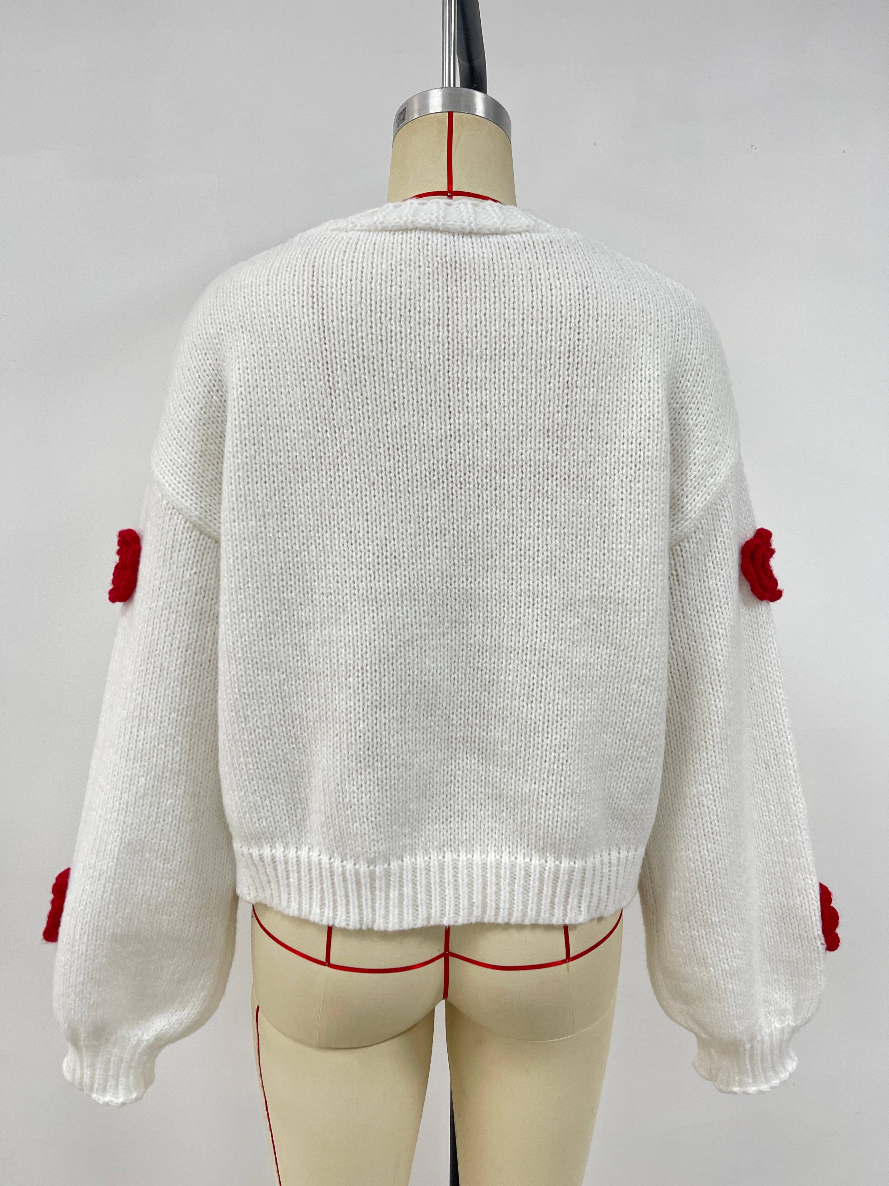 Lily Clothing - Vente Cardigan – femme - Cardigan en tricot à fleurs à col en V et à simple boutonnage13