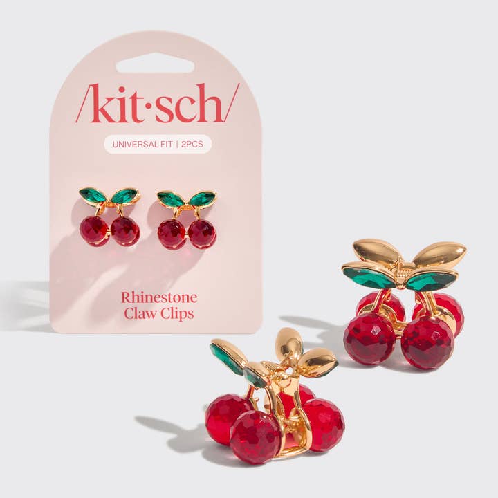 KITSCH - Wholesale Hair Clip - Women's - Mini Rhinestone Claw Clips 2pc Set - Cherry