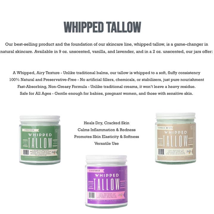 Lady May Tallow – wholesale Lotioner och fuktkrämer – Doftfri Vispad Talgfuktighetskräm | 100% Naturlig Hudvård