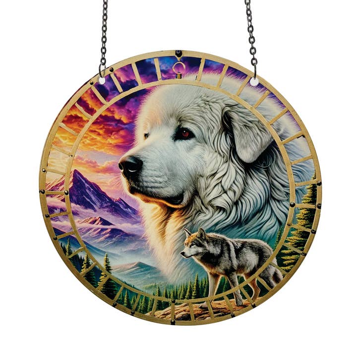 Great Pyrenes Acrylic Suncatcher with Chain #SC766 Made in the USA for wholesale by d'ears inc.