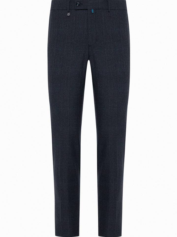 Pantalon en tissu à carreaux bleu marine 805-1 pour la vente par Andrea Nicolotti