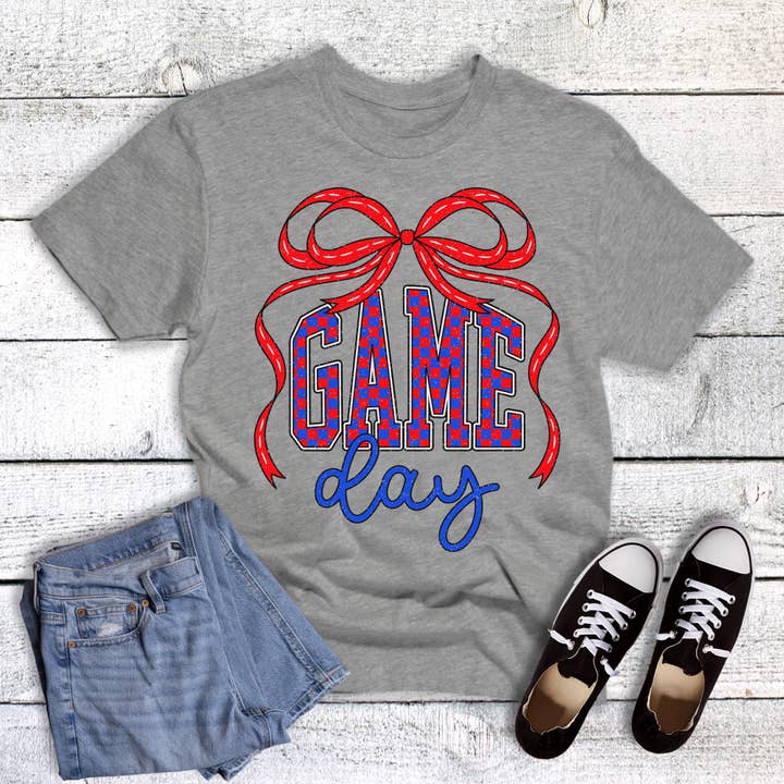 T-shirt Gráfica com Laço Grande para Dia de Jogo Personalizado por atacado de Dust and Roots