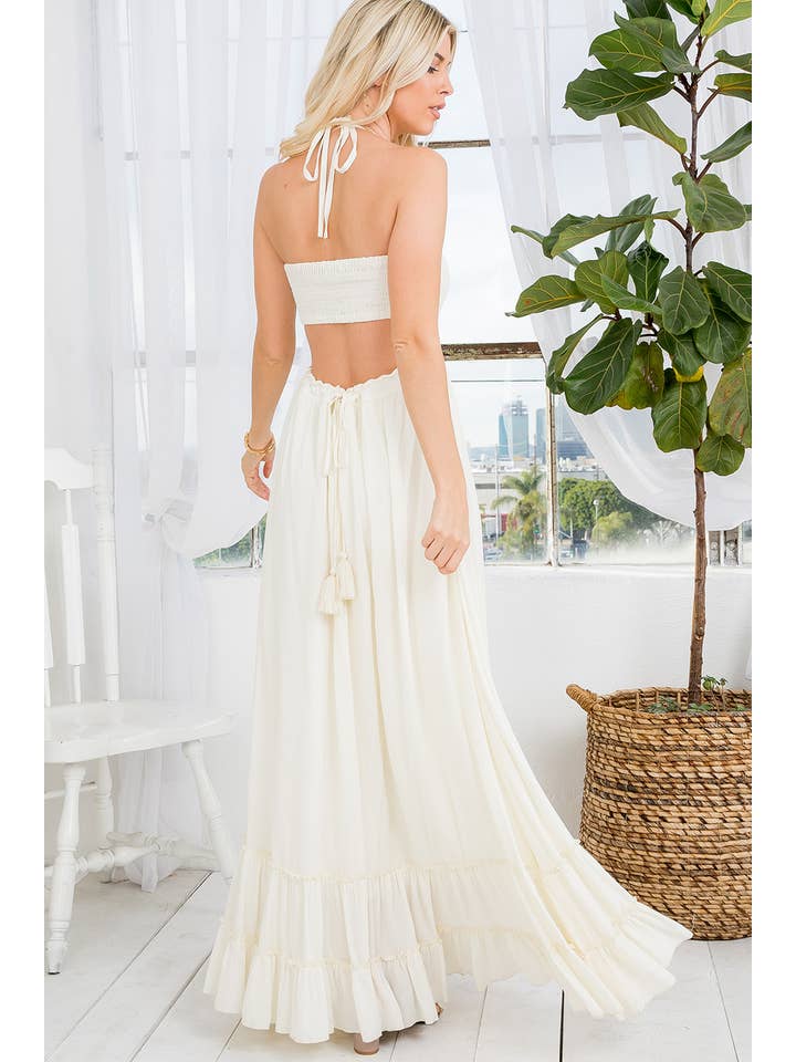 Sweet Lovely by Jen – Großhandel Kleid – Damen – MAXIKLEID MIT RÜCKENAUSSCHNITT UND GESMOKTEM STUFENROCK11