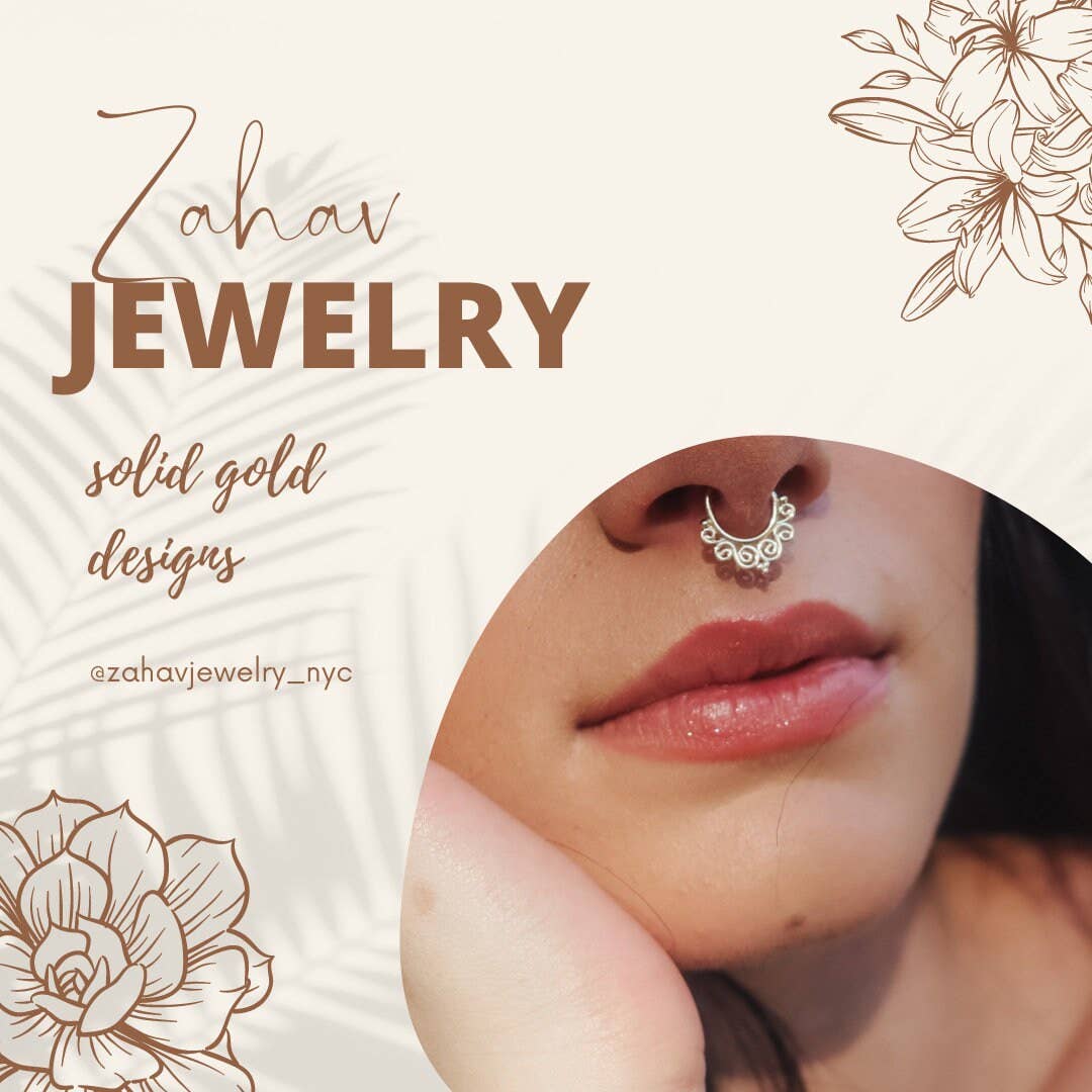 Zahav Jewelry - Wholesale Hoop Earrings - 14kt Solid Gold 2-Tone Septum Clicker Hoop 10mm #28