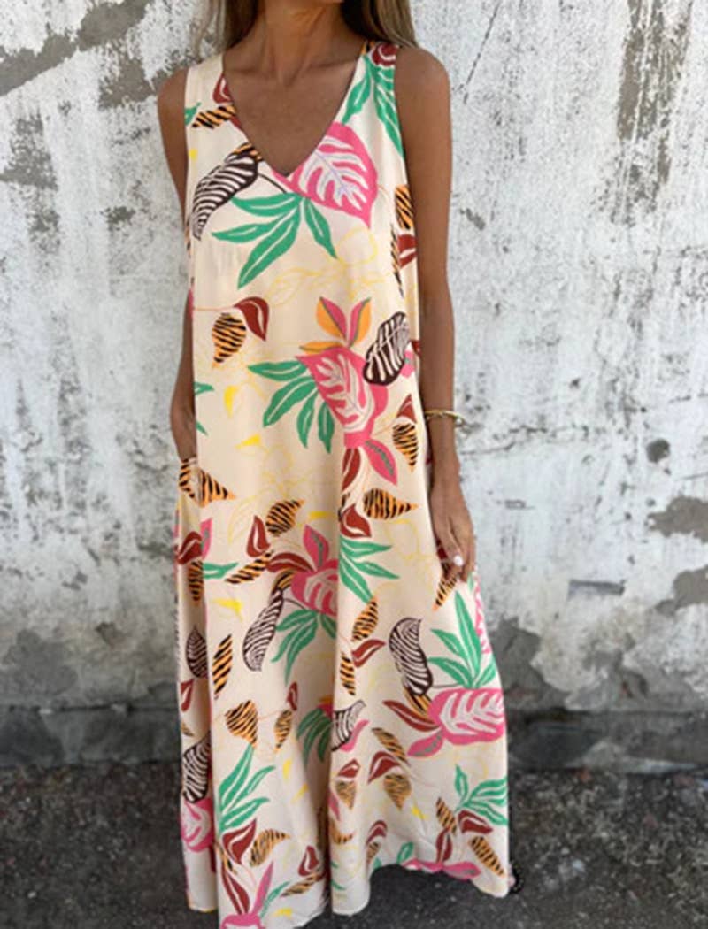EmberLoom - Wholesale Dress - Women's - Tropical Print Sleeveless Maxi Dress3