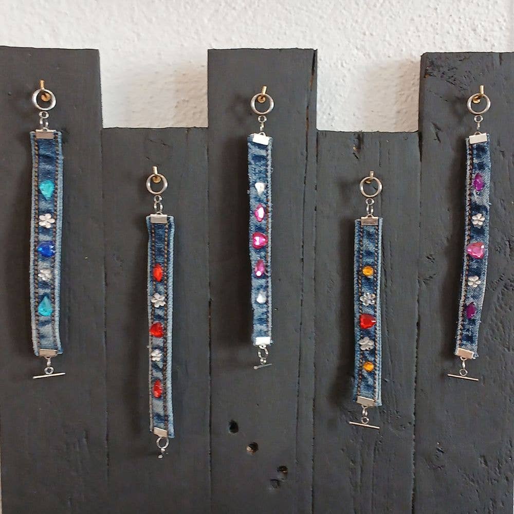 BELLA STORIA CREAZIONE - Wholesale Beaded Bracelet - Kids - 5 children's denim bracelets adorned with rhinestones0