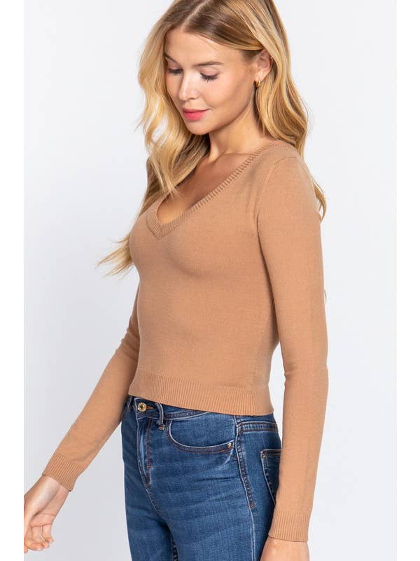 Active Basic | Active USA - Wholesale Knit Sweater - Women's - Long Sleeve V-neck Sweater