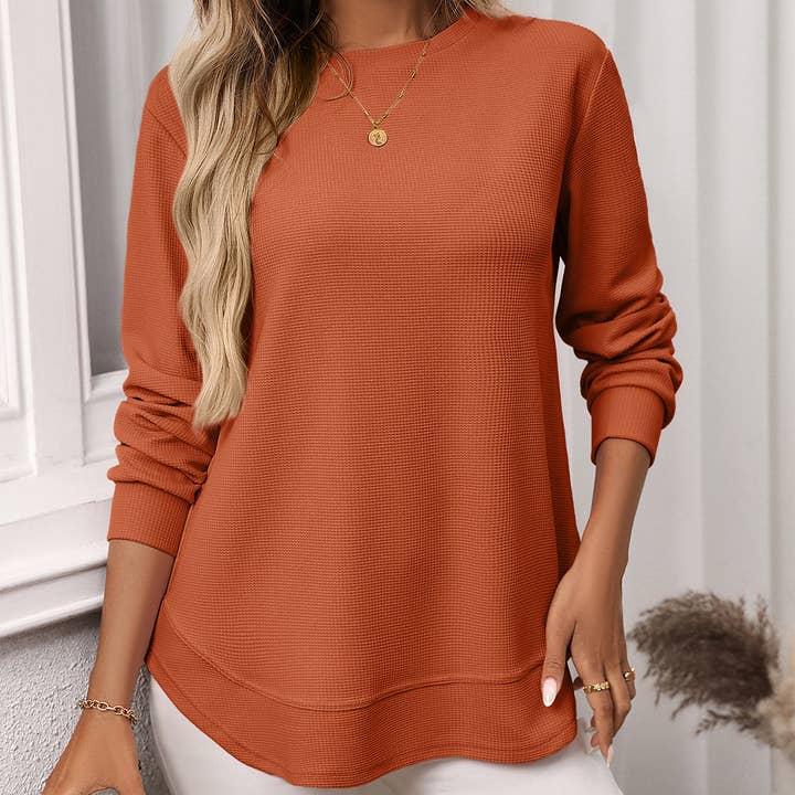 UNISHE - Wholesale Knitted jumper – Women′s - Casual Loose Waffle Knit Long Sleeve Pullover Top AXY03514