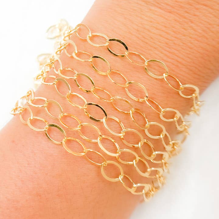 720FGF. 14K Guld Fyldt Flad Oval Ledkæde for engroshandel hos Jewels & Chains