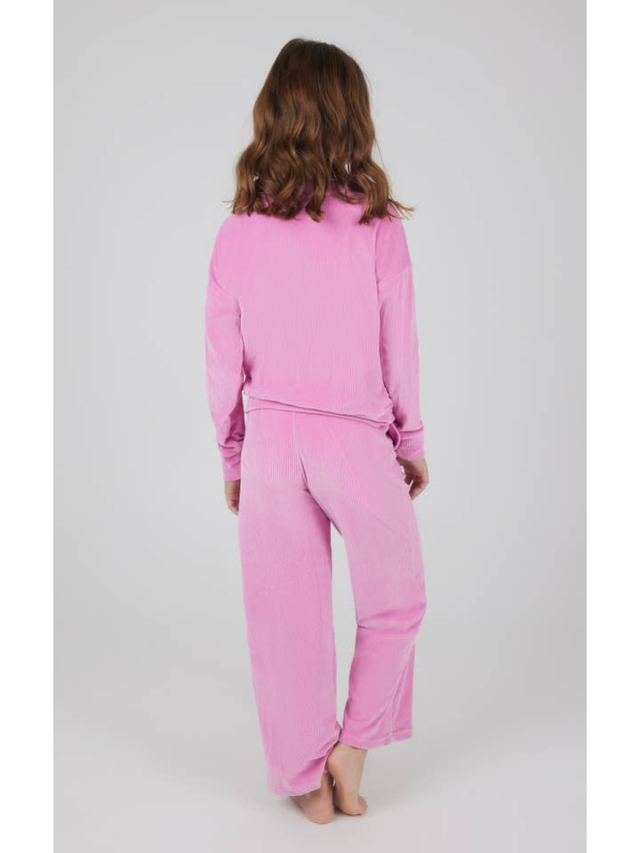 90 Degree by Reflex & Yogalicious - Wholesale Top & Pant Set - Kids - Girls Rib Velour Front Twist Sweatshirt and Wide Leg Pant 6