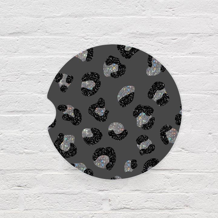 SMR Wholesale - Wholesale Car Coaster - Women's - Black & Charcoal Glitter Leopard Car Coaster Set