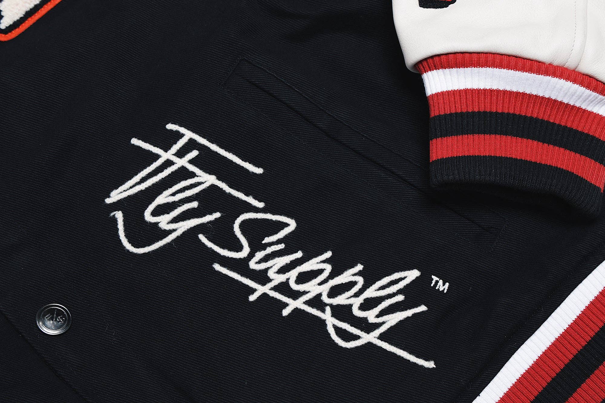 Denim Manifest Varsity Jacket (Black) for wholesale on Faire4