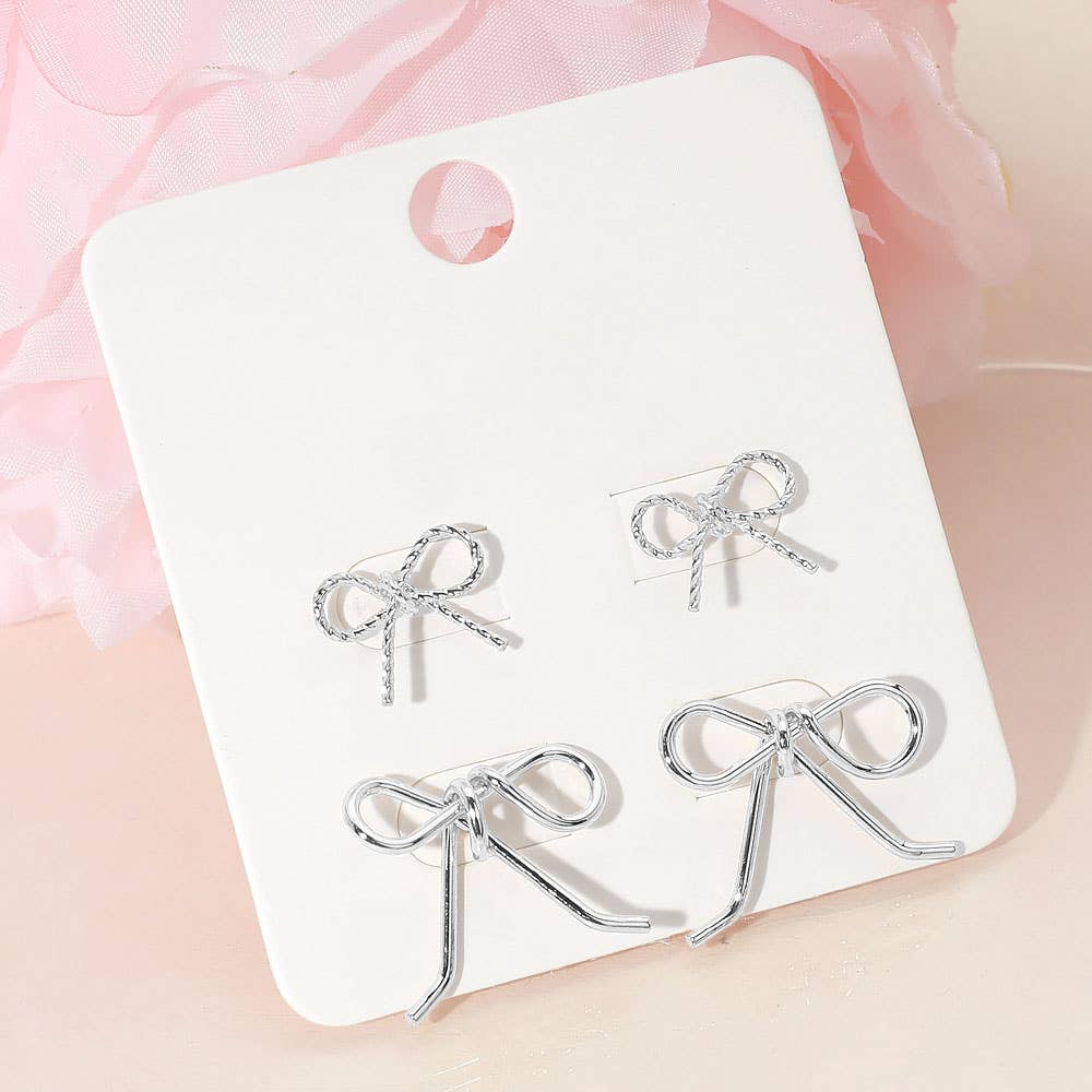 Sensibling Corp. - Wholesale Stud/Post Earrings - 2Pairs - Metal Wire Bow Stud Earring Set2