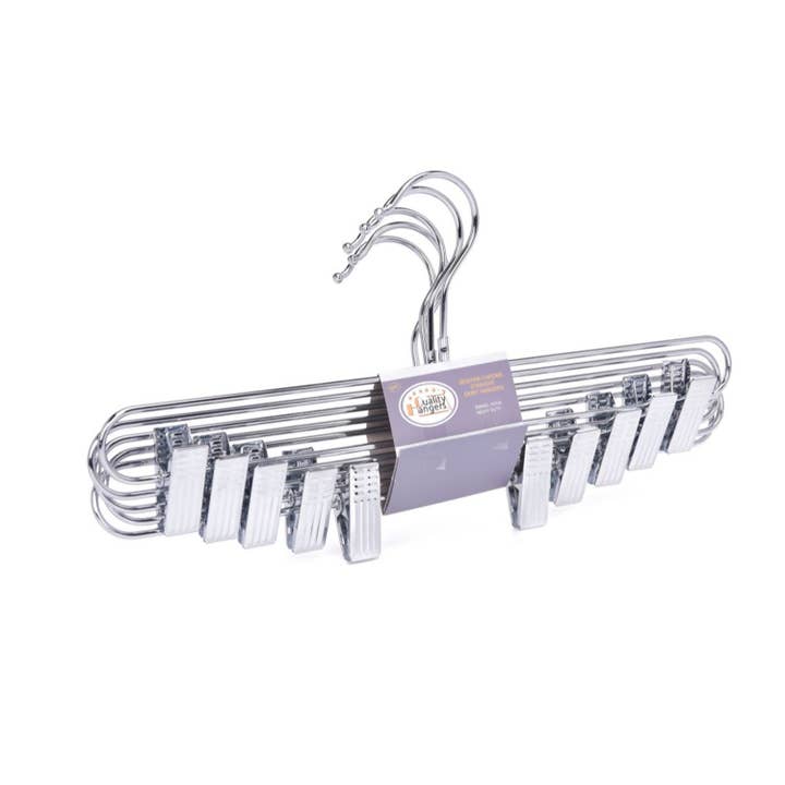 Quality Hangers - Wholesale Clothes Hangers - M063 Straight Hanger Swivel Hook Heavy Duty+Clips - 5-PACK