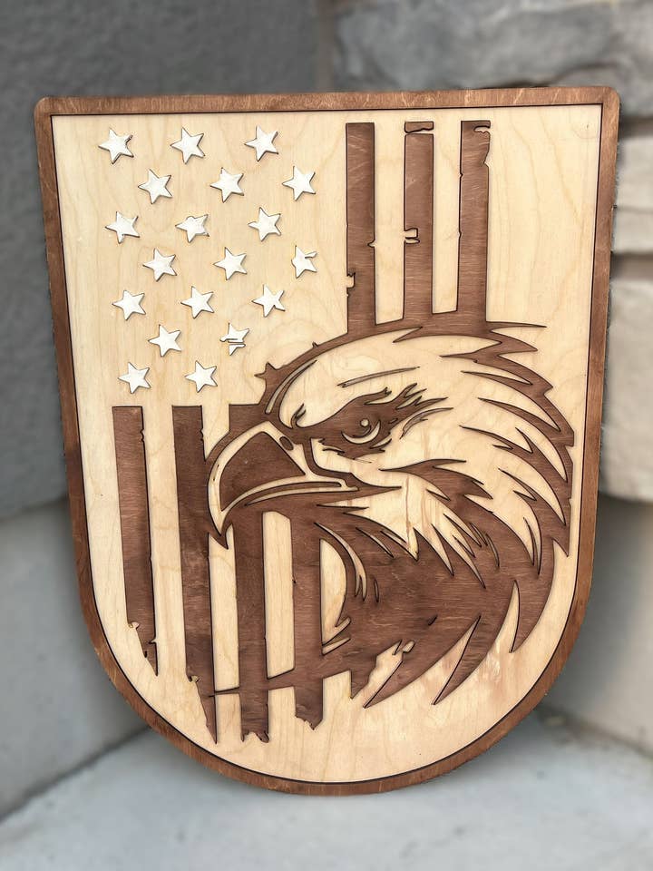 American Flag with Eagle—Patriotic Large Hanging Wall Decor for wholesale by Cutting Edge Laser Studio