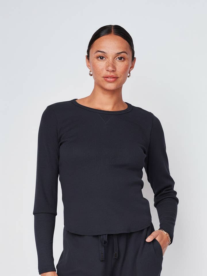 Micro Thermal Raw Hem Pullover in New Navy for wholesale by Stateside