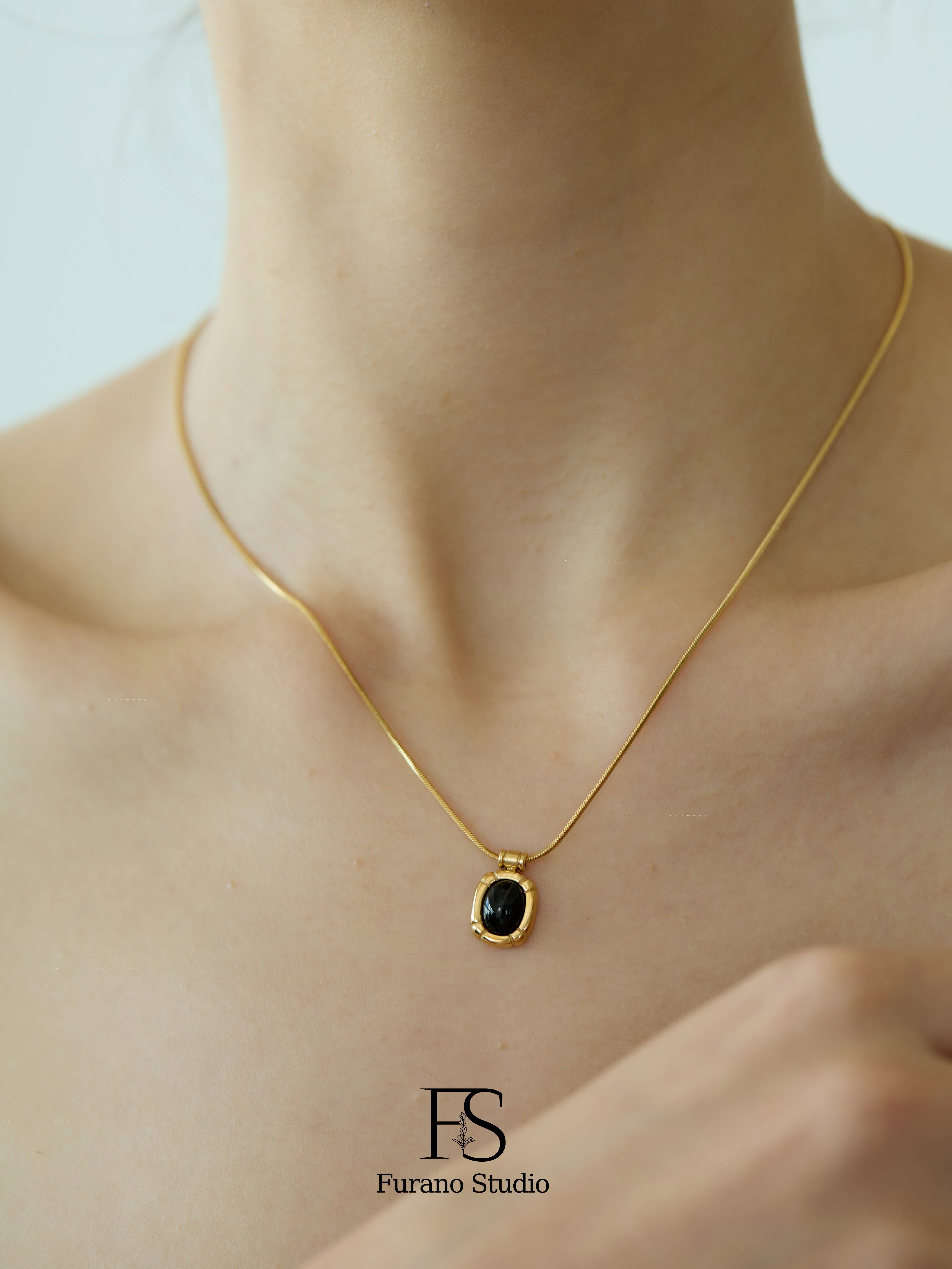 Furano Studio - Wholesale Pendant/Charm Necklace - Black Onyx Oval Pendant, Non Tarnish Gemstone Necklace5