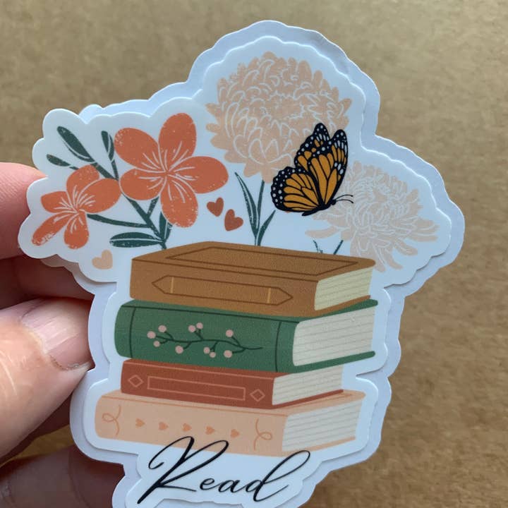 Angi Bock Robertson Art - Wholesale Sticker - Book Lover Library Book Store Floral Sticker Vinyl 3" 1