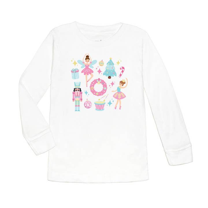 Sweet Wink - Wholesale Screen Printed T-Shirt - Kids - Nutcracker Doodle Christmas Long Sleeve Shirt - White