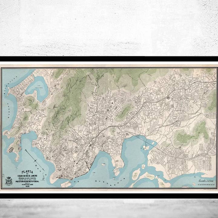Oude kaart van Rio de Janeiro Brazilië 1928 Vintage kaart | Vintage kaart muurkunst print voor wholesale door OldCityPrints - Old Maps and Posters