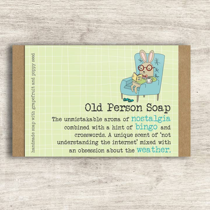 Old Person Soap - BACK ORDER ONLY for wholesale by Dandelion Stationery