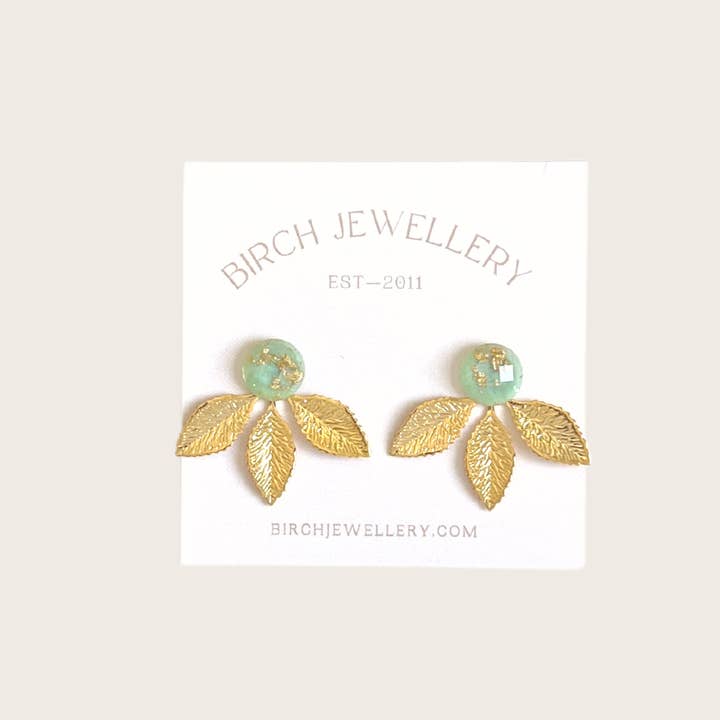 Birch Jewellery - Vente Boucles d'oreilles ear jackets/manchettes d'oreille (climbers) - Cache-oreilles en forme de feuille d'or1