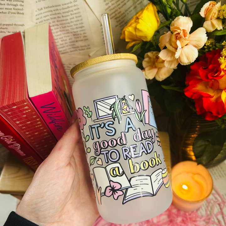 TheBookShack - Wholesale Drinking glass/cup - Frosted Glass Bookish Cup0