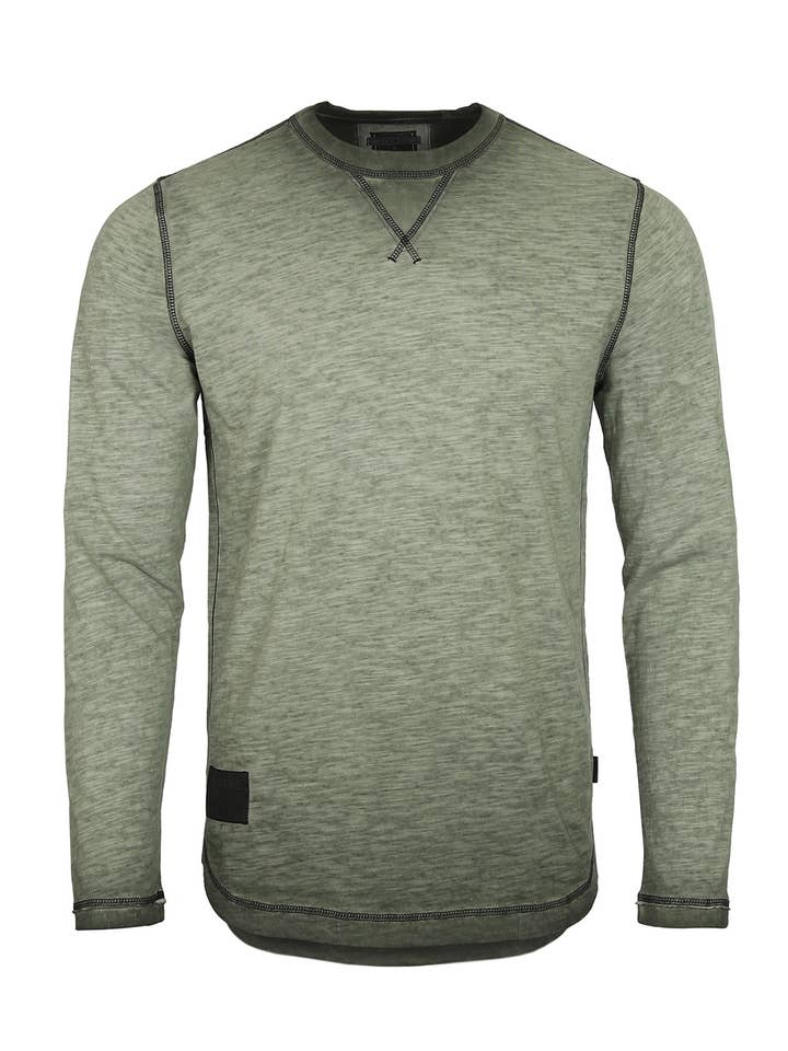 ZIMEGO - Wholesale T-Shirt - Men's - Men's Long Sleeve Crew Neck Vintage Garment Wash T-Shirt