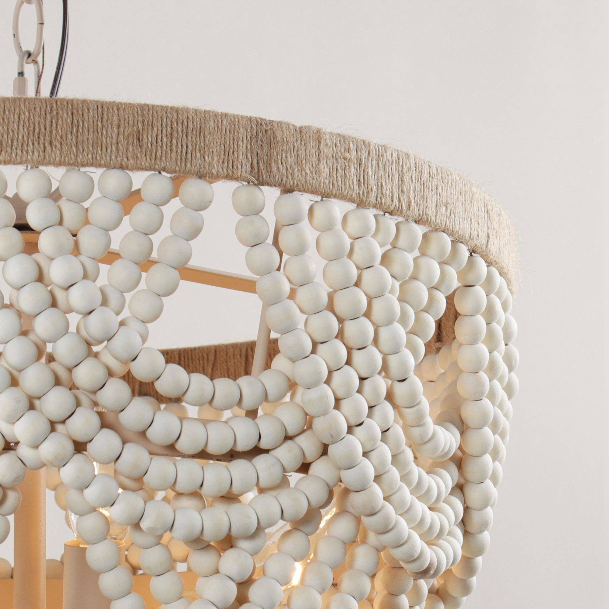 Off White Lusteria 20" Wood Bead 4-Light Tiered Coastal Chandelier for wholesale on Faire10