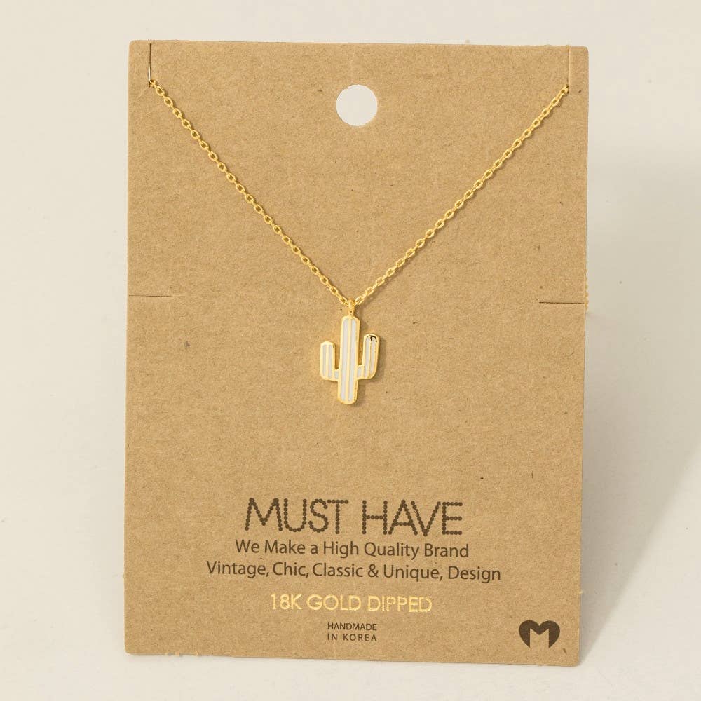 Fame Accessories - Wholesale Pendant/Charm Necklace - Gold Dipped Enamel Cactus Pendant Necklace4