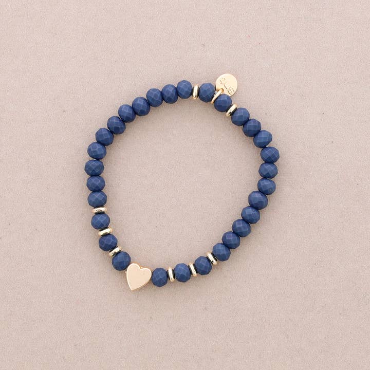 Sonata – Pulseira de missangas por atacado – Pulseira elástica com coração metálico e cristais facetados5