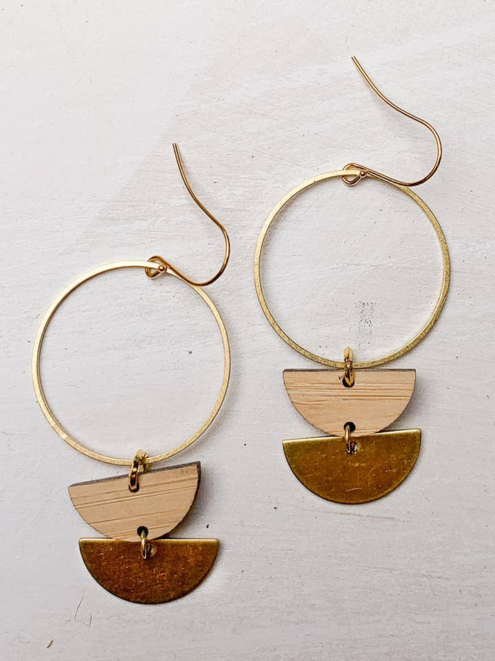 Brass+bamboe halve cirkel hoepels voor wholesale door LHDUCK