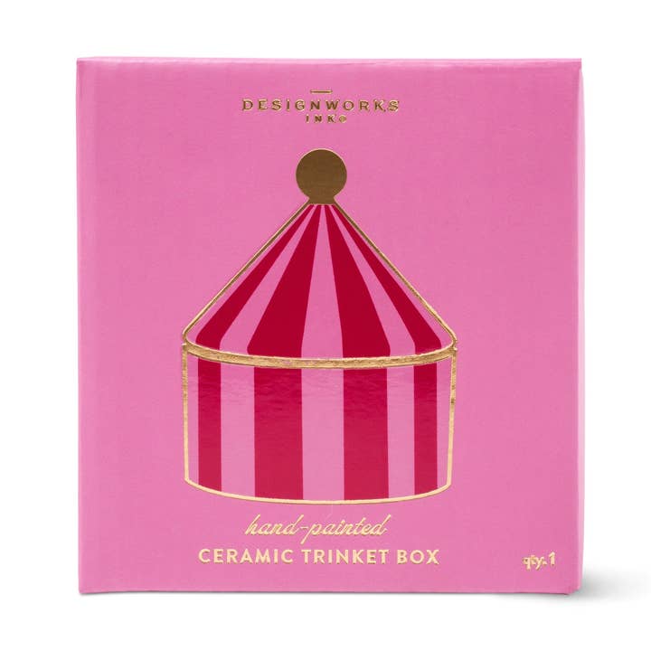 DesignWorks Ink Ceramic Trinket Box - Pink + Red Stripe for wholesale by Designworks Collective