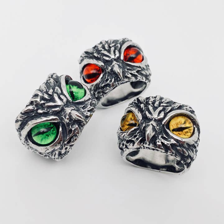 Retro Owl Devil's Eye Stainless Steel Men's Ring Gift for wholesale by Mio Queena