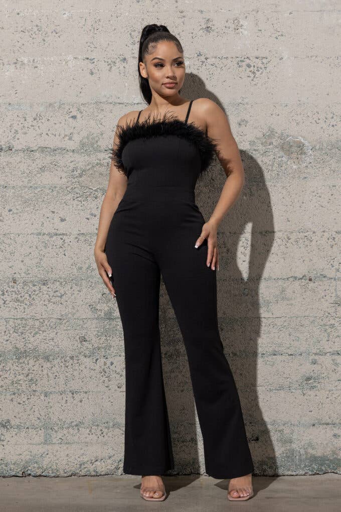 Melrose with Love - Vente Combinaison – femme - COMBINAISON EN CRÊPE À BAS CLOCHE AVEC PLUMES