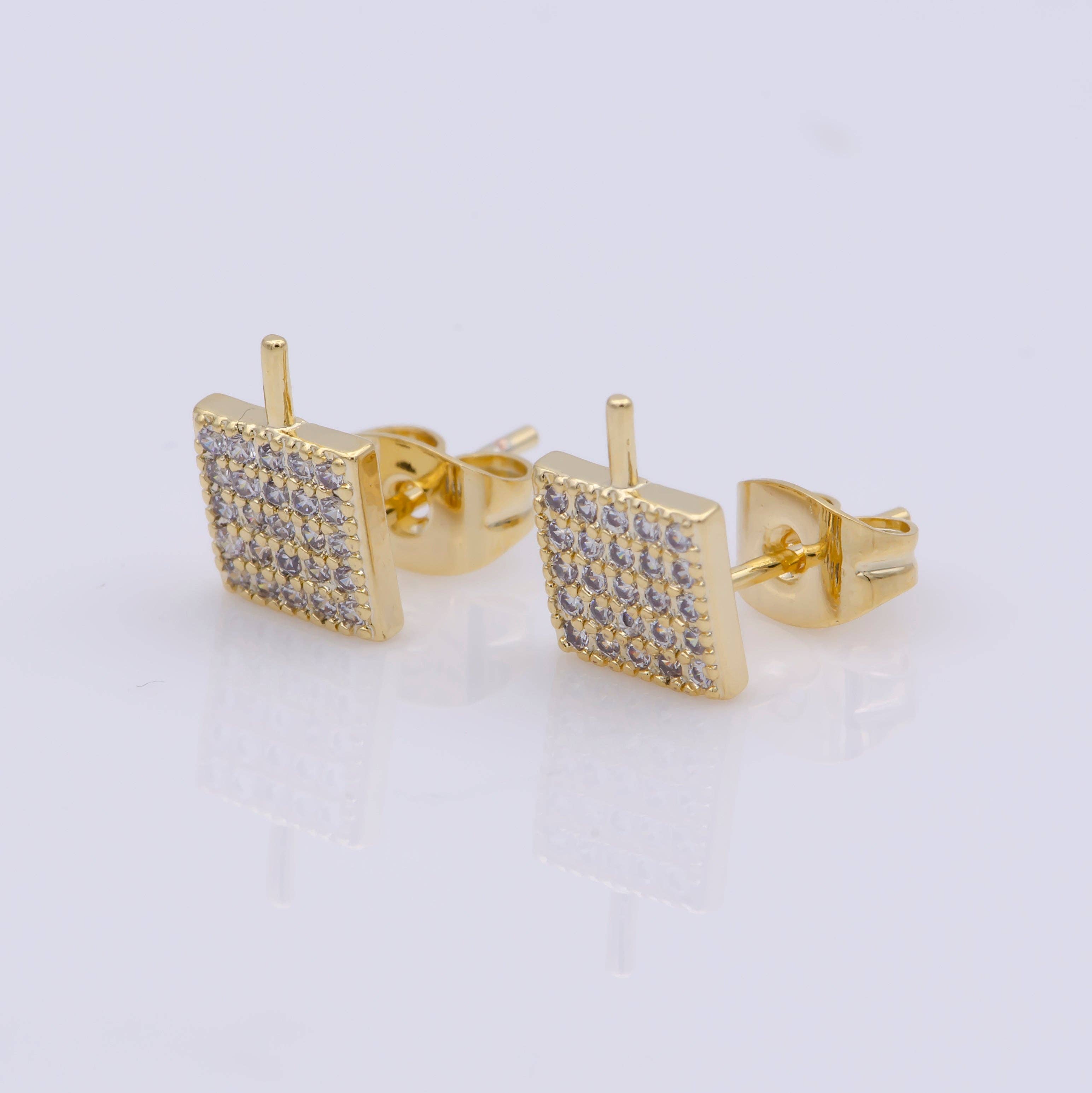 Aim Eternal - Wholesale Stud/Post Earrings - 24k Vermeil Gold Earrings, Tiny Stud Earring, Square Earring, Gift for Her, Earrings for Women, Everyday Wear Earrings, Cubic Zirconia Jewel, 2XSUPP-748/K-7480