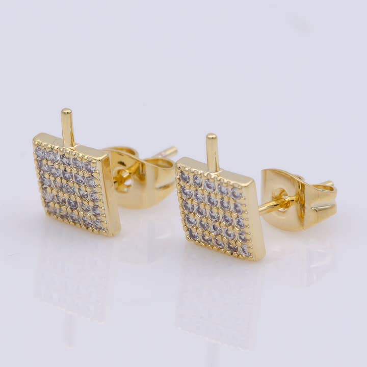 Aim Eternal - Wholesale Stud/Post Earrings - 24k Vermeil Gold Earrings, Tiny Stud Earring, Square Earring, Gift for Her, Earrings for Women, Everyday Wear Earrings, Cubic Zirconia Jewel, 2XSUPP-748/K-748