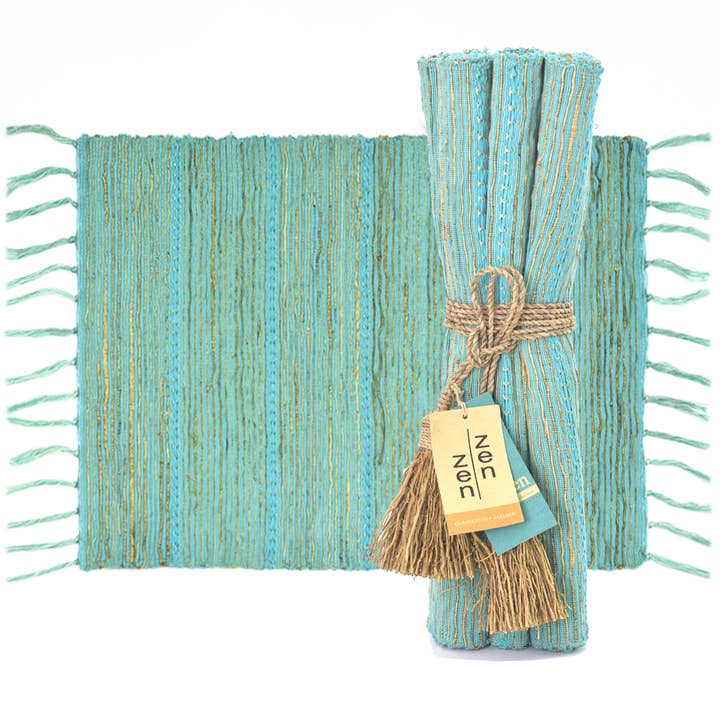 Set de 6 sets de table en vétiver/6 | Aqua Stripes pour la vente par Balizen by zen zen garden home