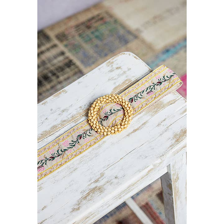 Pol Clothing - Vente Ceinture – femme - Ceinture brodée à fleurs avec boucle ronde perlée3