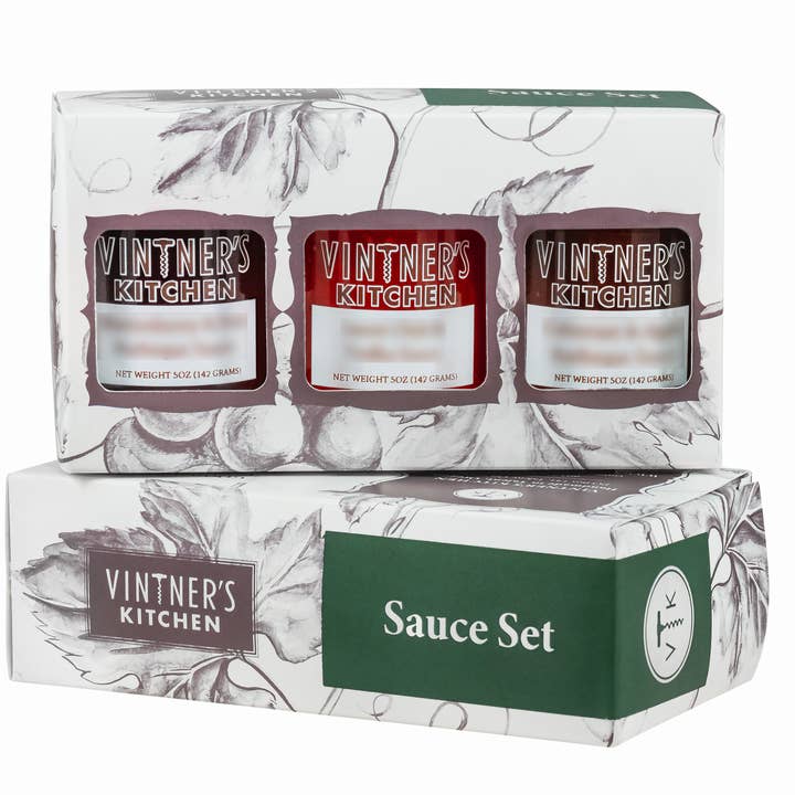 Three Variety Barbeque & Hot Sauce Set for wholesale by Vintner's Kitchen LLC
