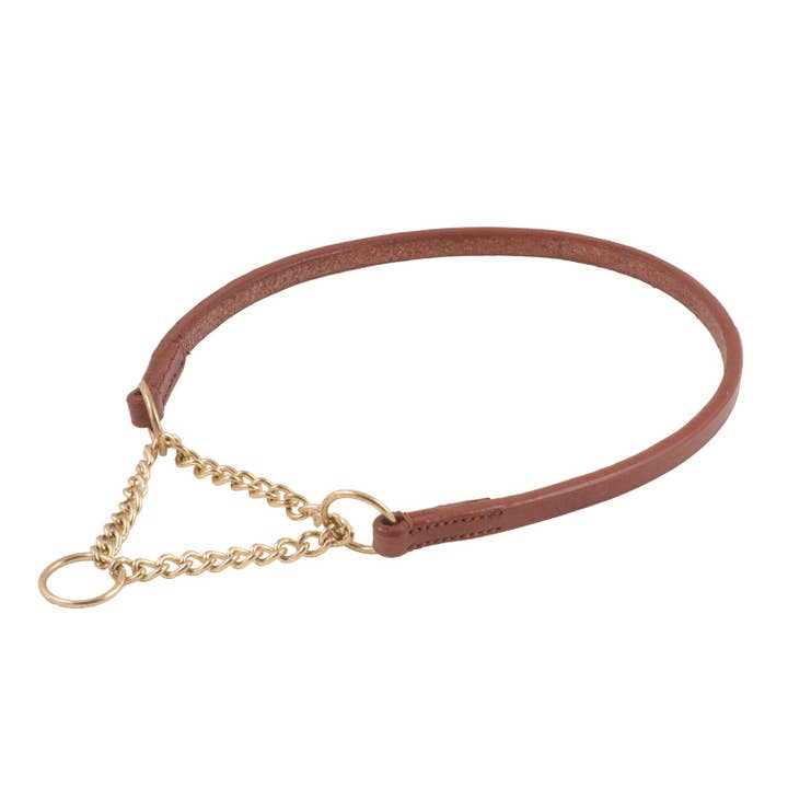 Flat Leather Collar with Martingale Chain for wholesale by Alvalley