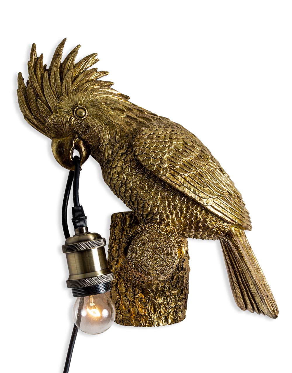 McGowan & Rutherford Ltd - Vente Appliques - Lampe murale en forme de cacatoès doré antique sur perche0