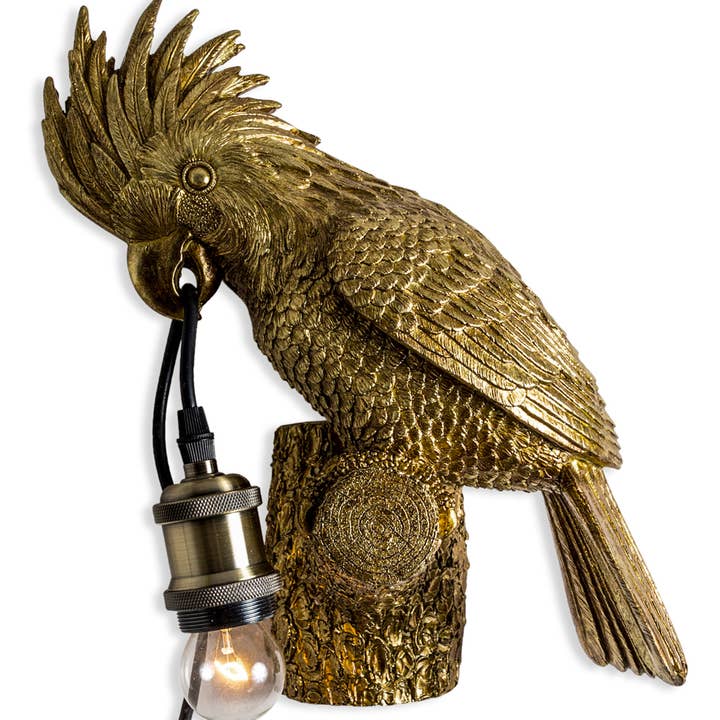 Antique Gold Cockatoo on Perch Wall Lamp for wholesale by McGowan & Rutherford Ltd