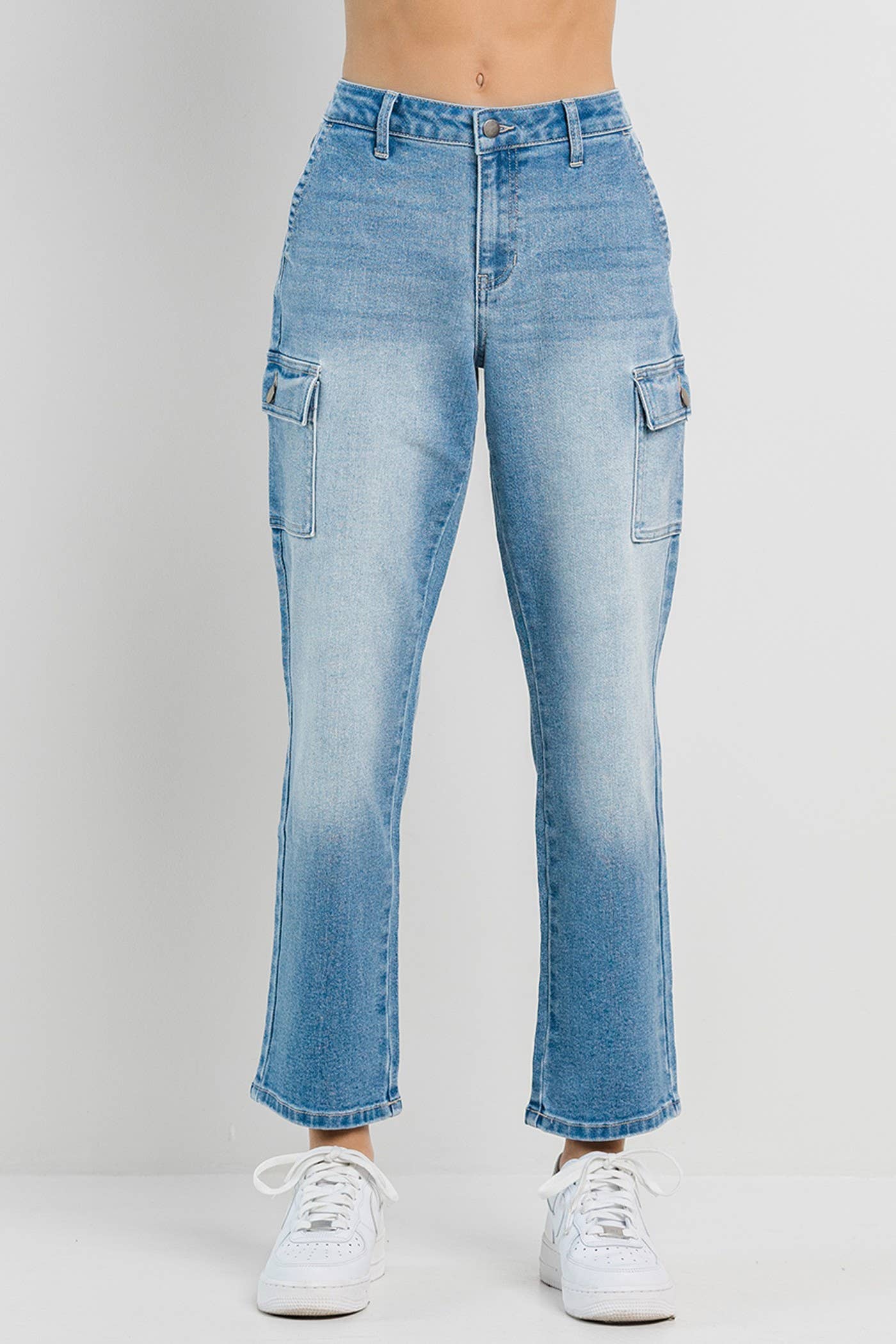 Light Denim Straight Jeans with Cargo Pockets for wholesale on Faire4