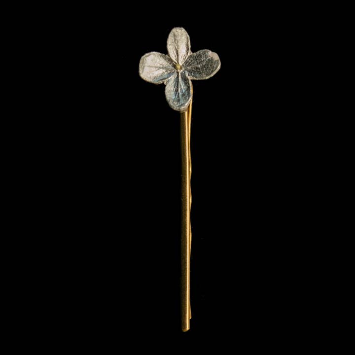 White Hydrangea Single Hair Pin for wholesale by Michael Michaud