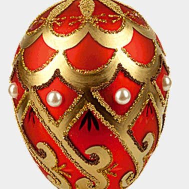 Décoration de Noël en verre avec perles tourbillonnantes rouges et dorées pour la vente par Pinnacle Peak Trading